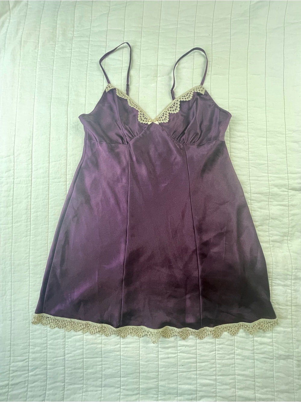 Gilligan & O'Malley Plum Satin Slip with Cream Lace Trim medium